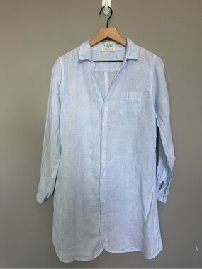 CP Shades Seaside Light Blue Linen Button Front Tunic Shirt S